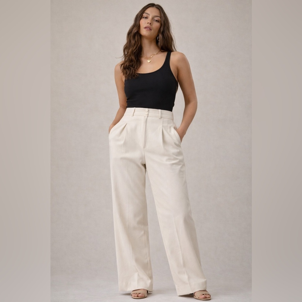 Selected Femme Cream Tailored Trousers Wide Leg Pants Size 36